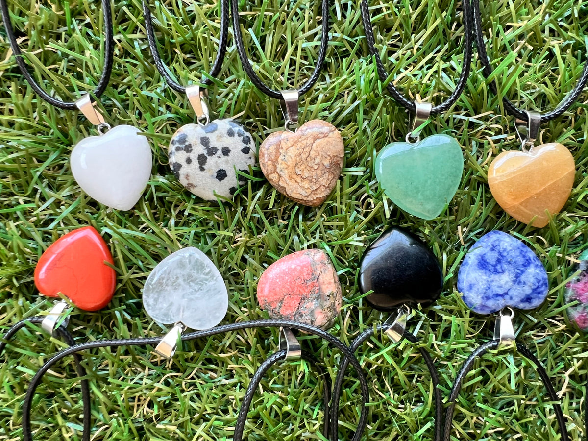 Natural Crystal Heart Necklace – Choose Your Stone (Adjustable Cord)
