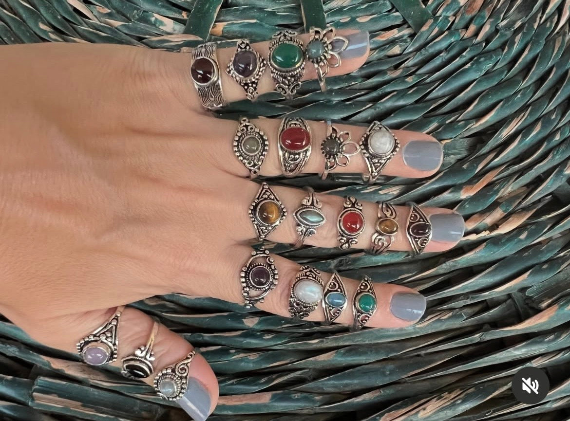 Natural Silver-Plated Crystal Rings Collection “Delicate A”