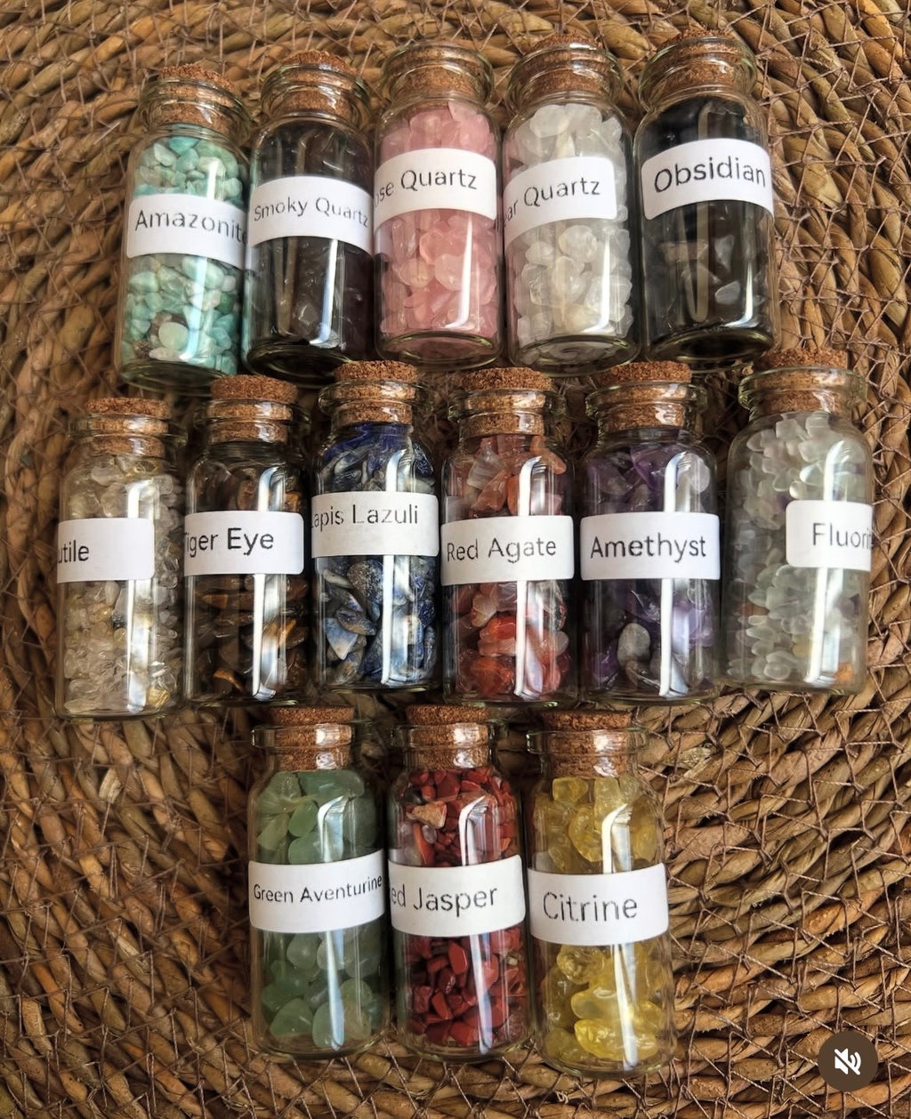 Natural Crystal Chip Bottle | Genuine Gemstone Chips in Glass Bottle | Mini Crystal Collection
