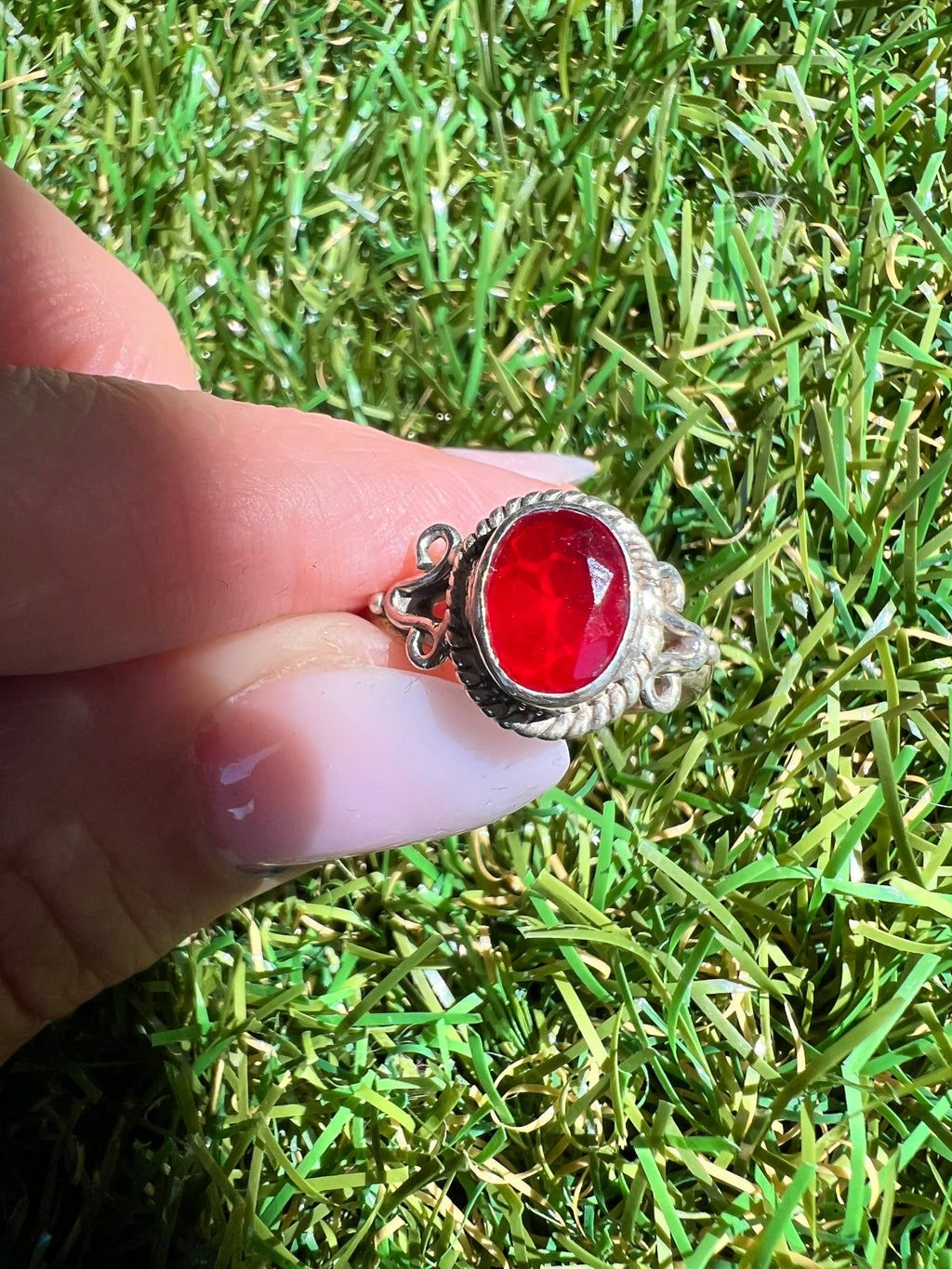 Genuine Red Quartz Ring in 925 Italian Sterling Silver