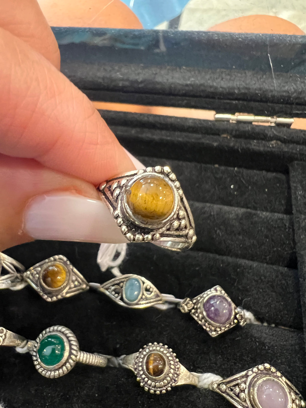 Natural Silver-Plated Crystal Rings Collection “Delicate A”