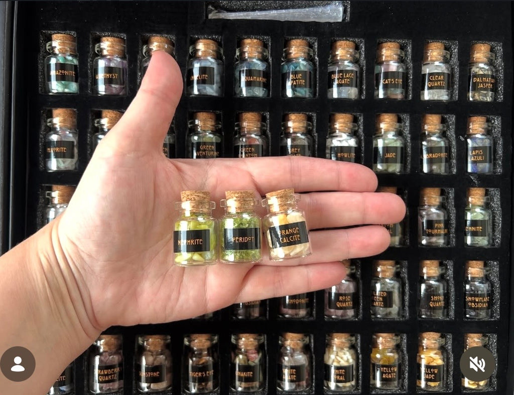 Natural Crystal Chip Bottle | Genuine Gemstone Chips in Glass Bottle | Mini Crystal Collection