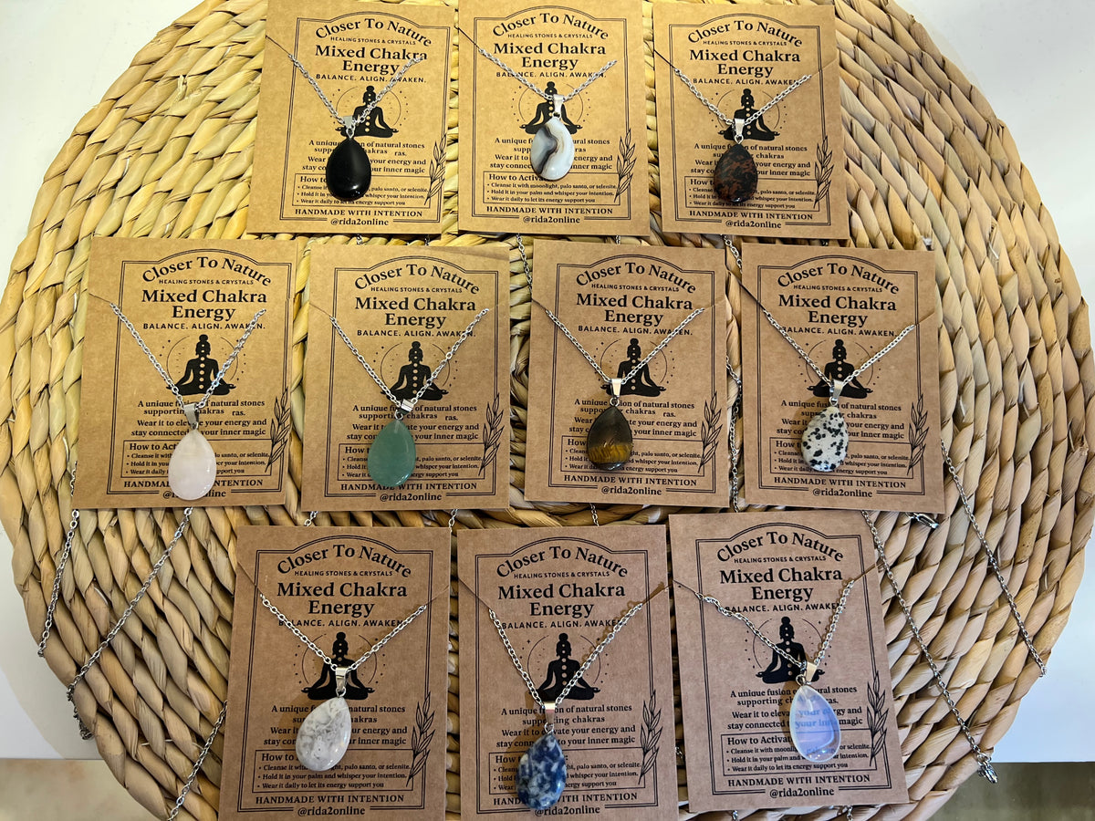 Natural Crystal Teardrop Pendant Necklace – Stainless Steel Chain