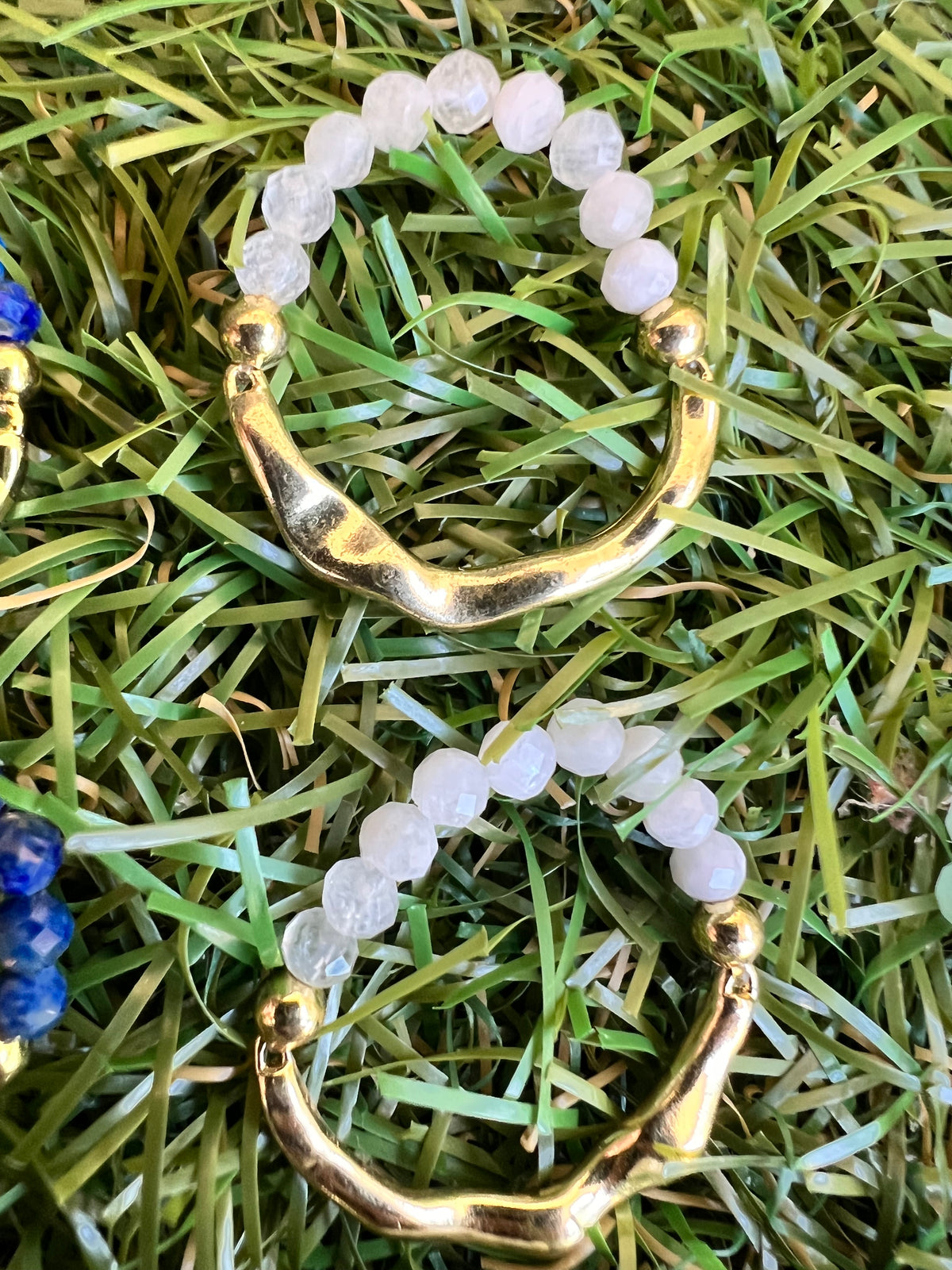 Natural Gemstone & Brass Elastic Ring – Faceted 3 mm Crystal Beads