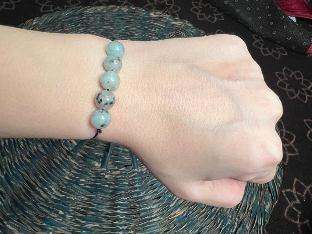 Natural Green Moonstone with Black Tourmaline Beaded Bracelet | Intuition, Protection & Emotional Balance