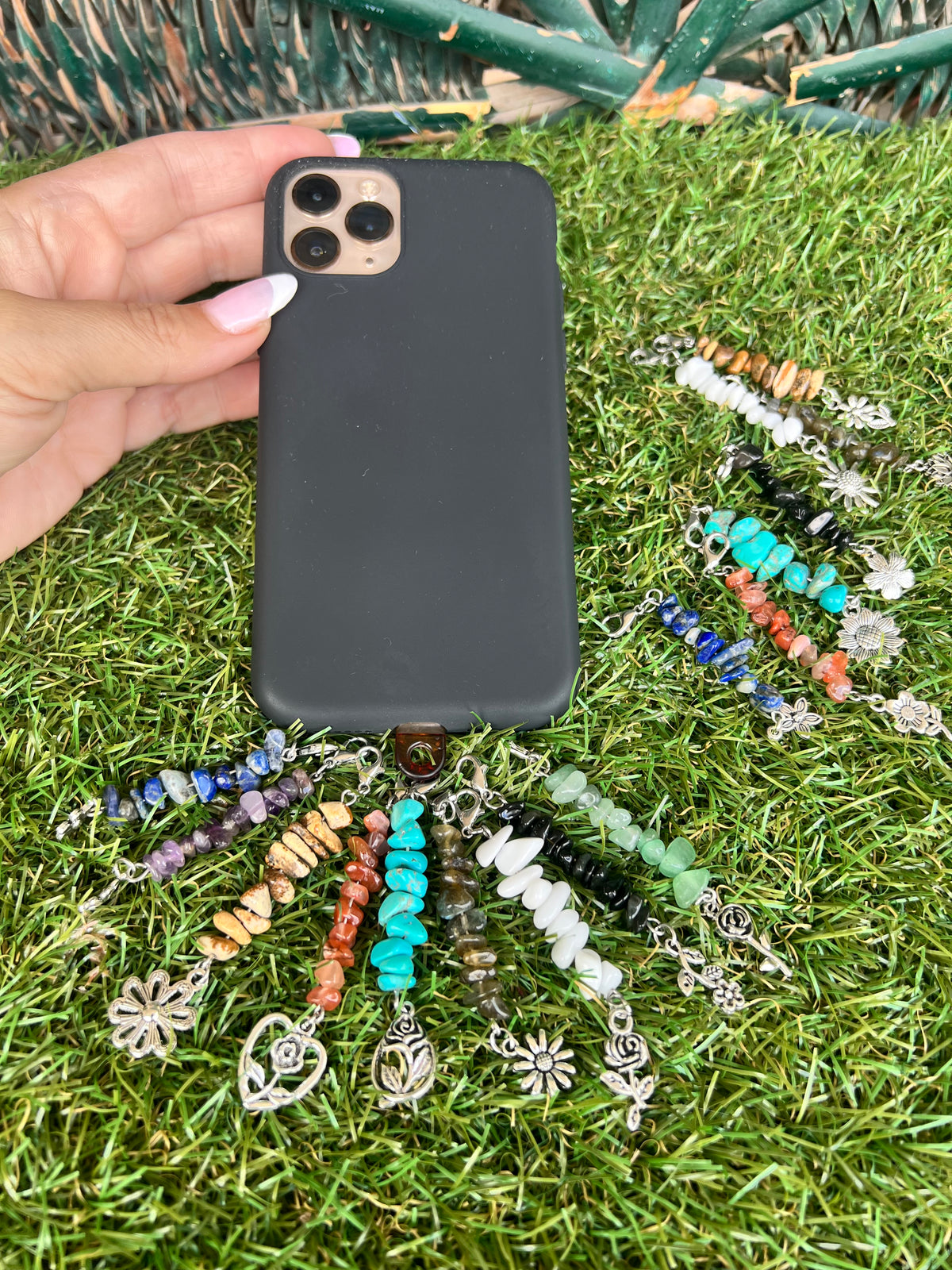 Natural Crystal Chip Phone Charm & Keychain – Genuine Gemstone Bag Charm