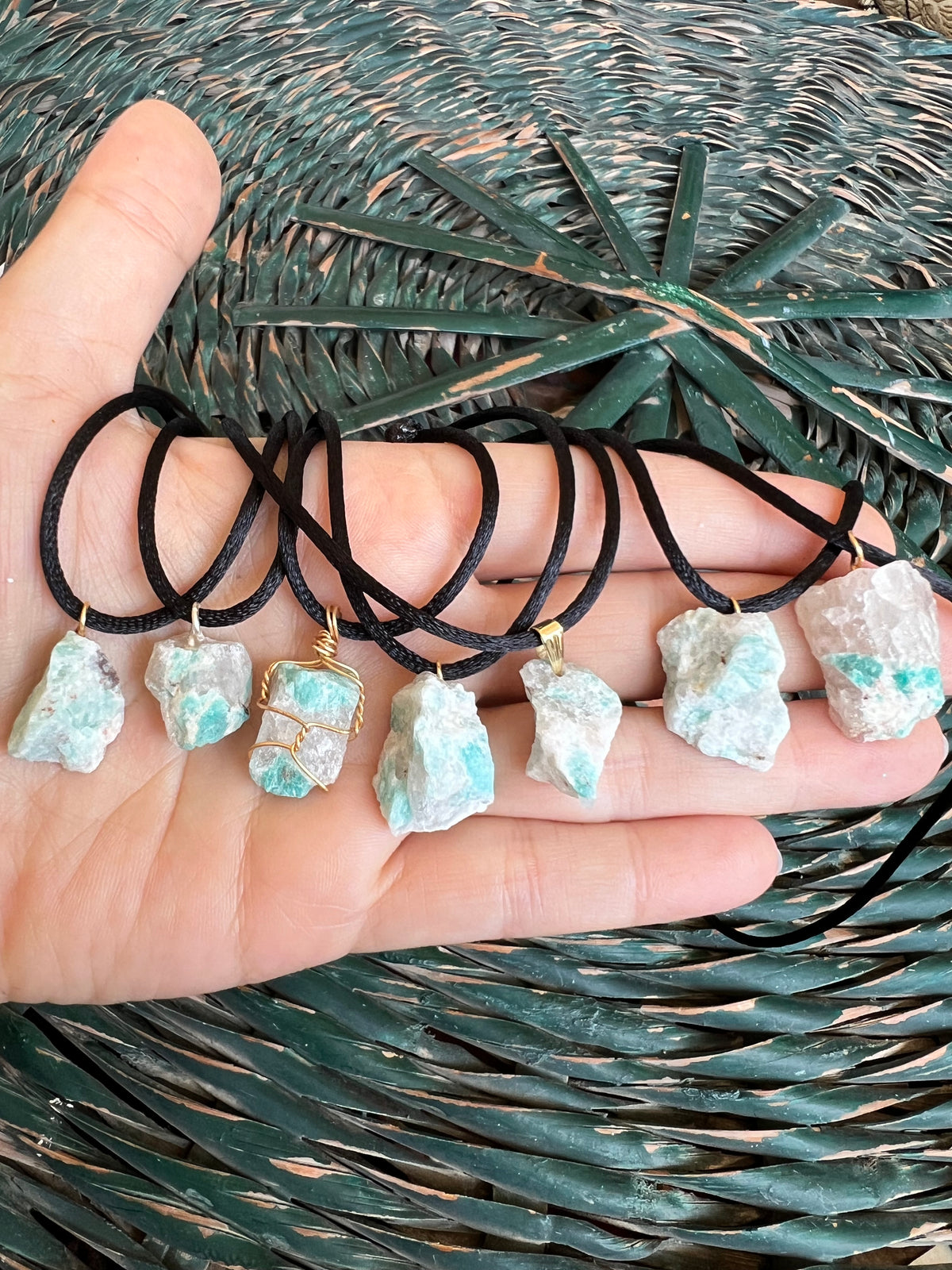Natural Raw Amazonite Pendant Necklace – Adjustable Cord