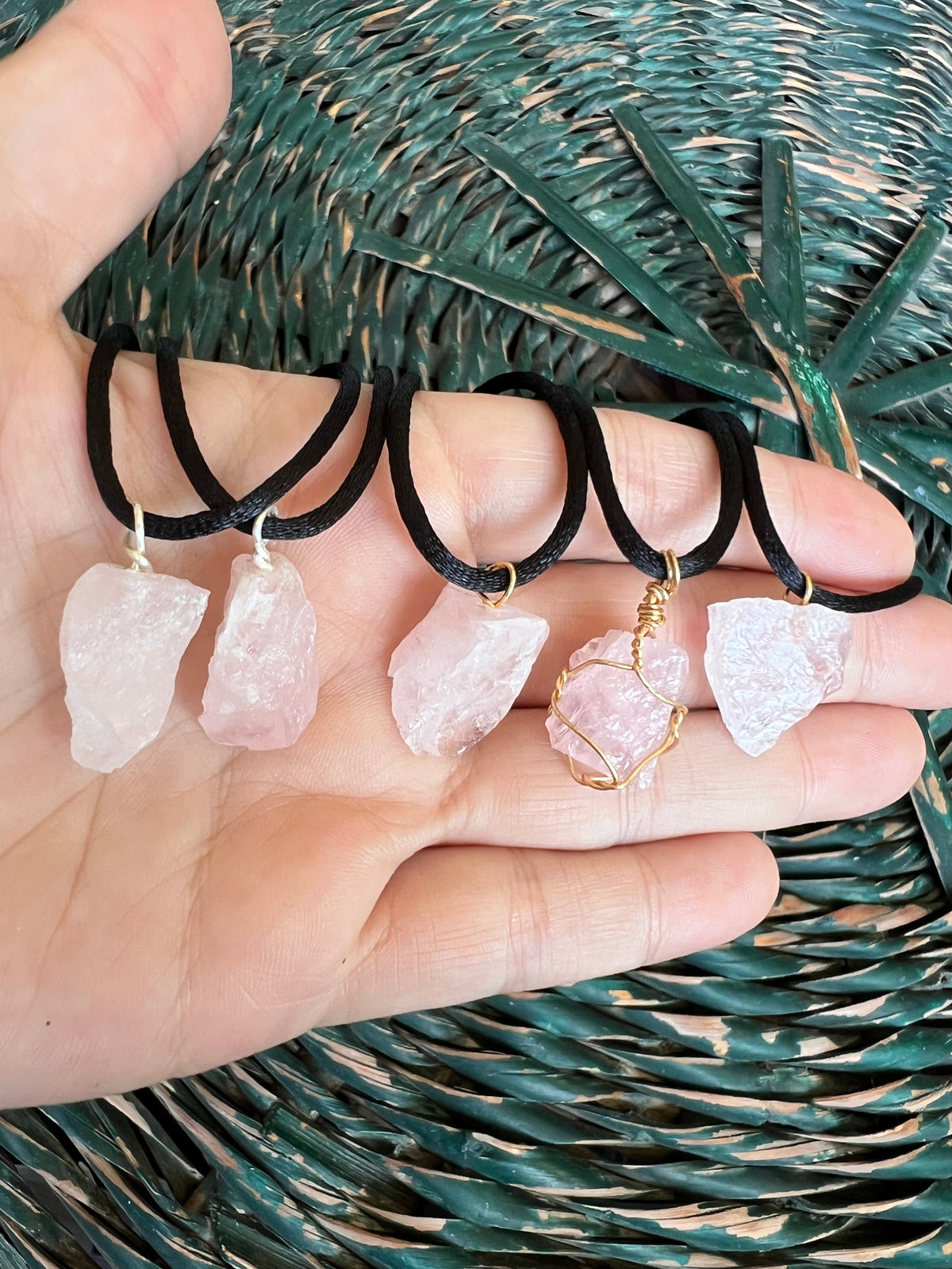 Natural Raw Rose Quartz Necklace – Adjustable Cord