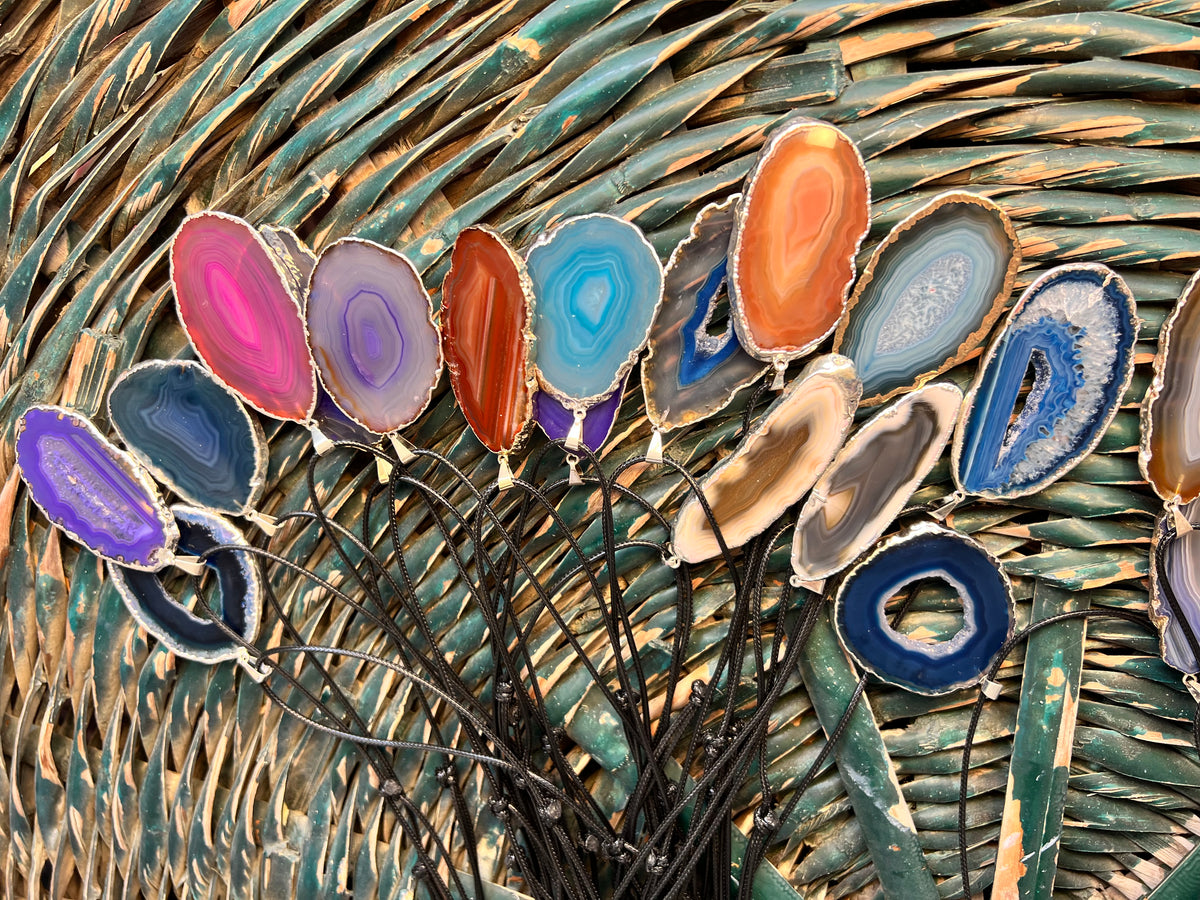 Natural Agate Slice Necklace – Choose Your Color (Adjustable Cord)