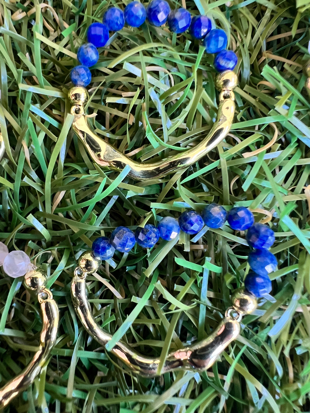 Natural Gemstone & Brass Elastic Ring – Faceted 3 mm Crystal Beads