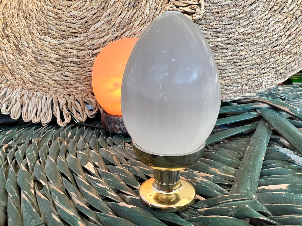 Natural Selenite Egg on Stand | Approx. 220 g | Cleansing, Clarity & Spiritual Protection