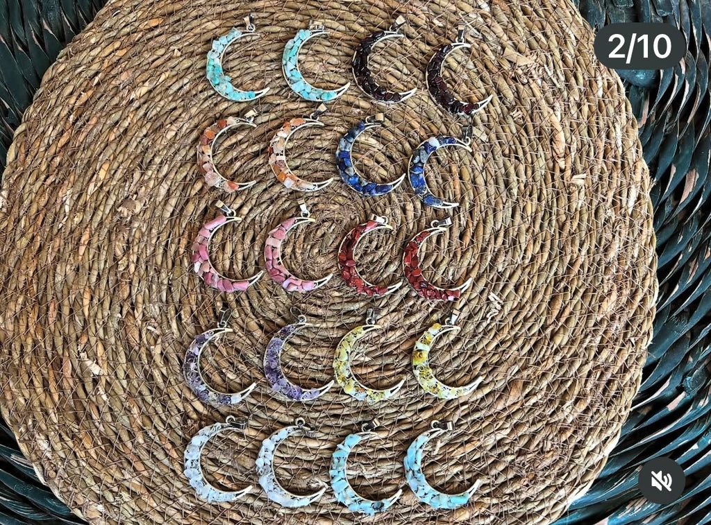 Natural Crescent Moon Crystal Chip Necklace – Choose Your Stone