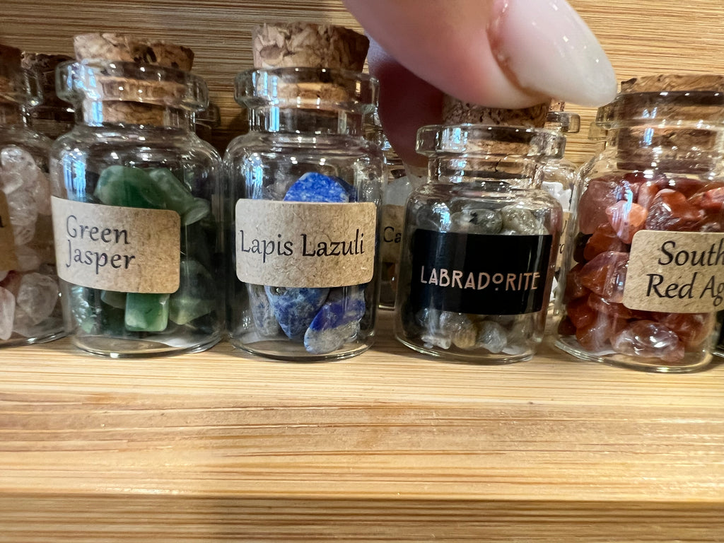 Natural Crystal Chip Bottle | Genuine Gemstone Chips in Glass Bottle | Mini Crystal Collection