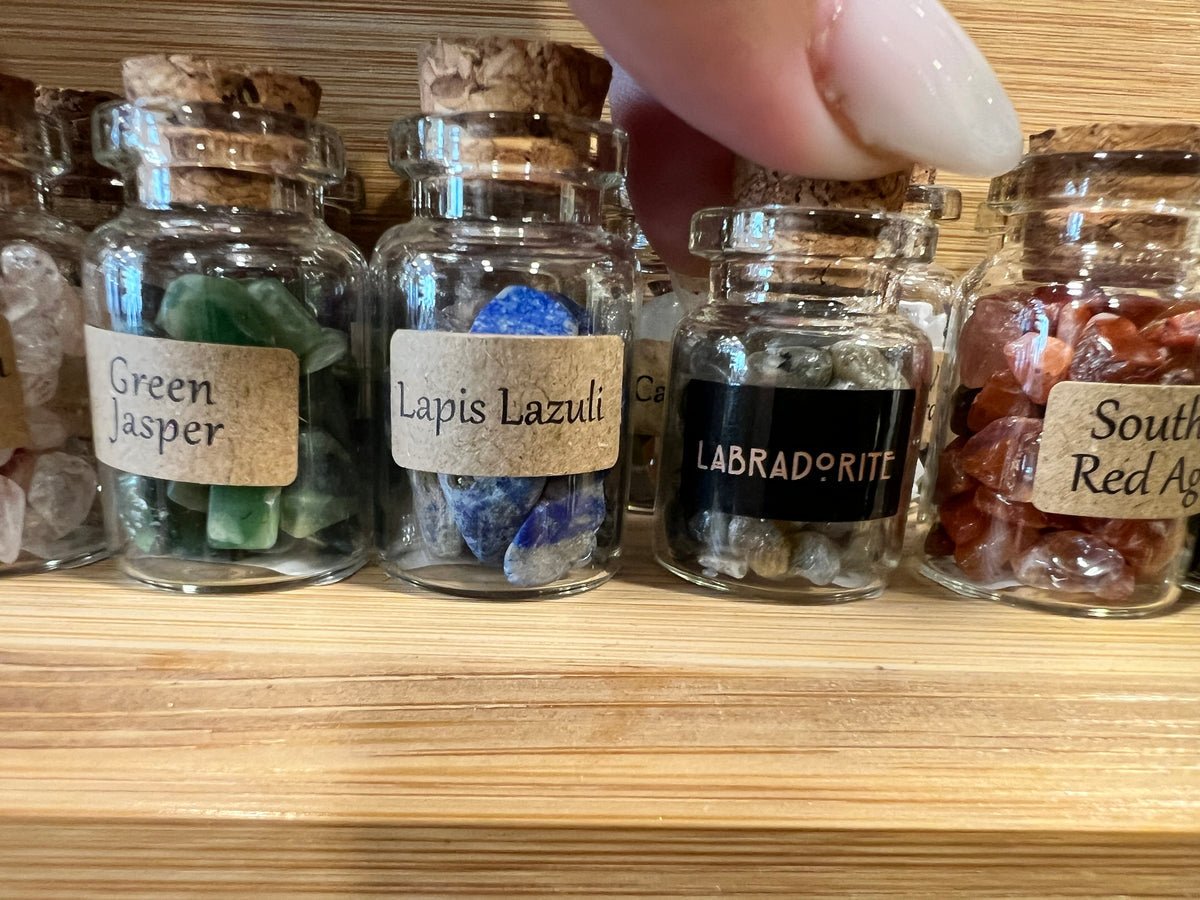 Natural Crystal Chip Bottle | Genuine Gemstone Chips in Glass Bottle | Mini Crystal Collection