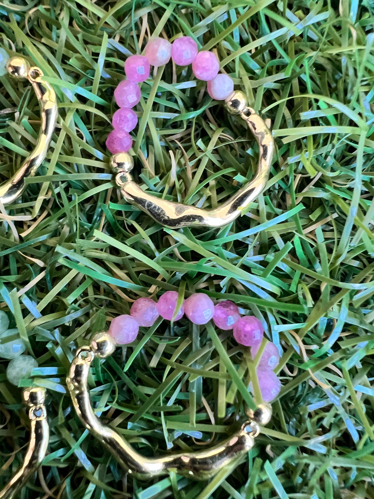 Natural Gemstone & Brass Elastic Ring – Faceted 3 mm Crystal Beads