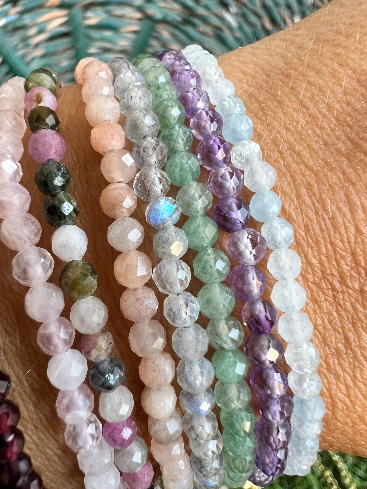 3mm Faceted Natural Gemstone Bracelet – Adjustable Gold-Toned Brass