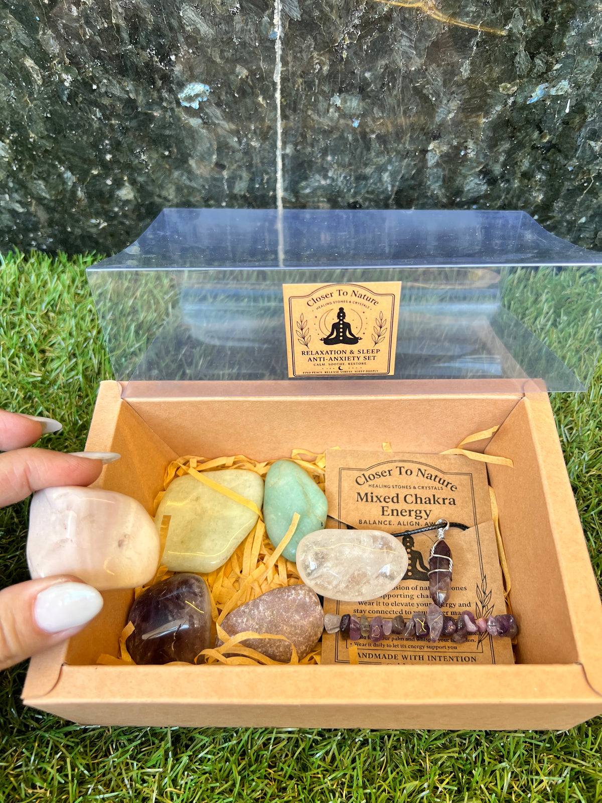 Relaxation & Sleep Anti-Anxiety Intention Crystal Gift Set | Natural Crystal Healing Box with Bracelet & Necklace