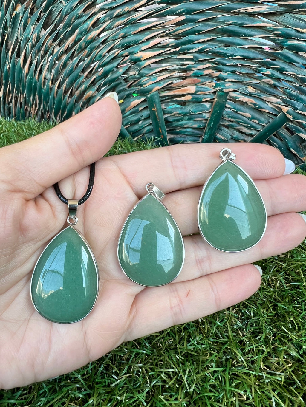 Green Aventurine Silver-Plated Teardrop Necklace – Luck, Abundance & Heart Healing