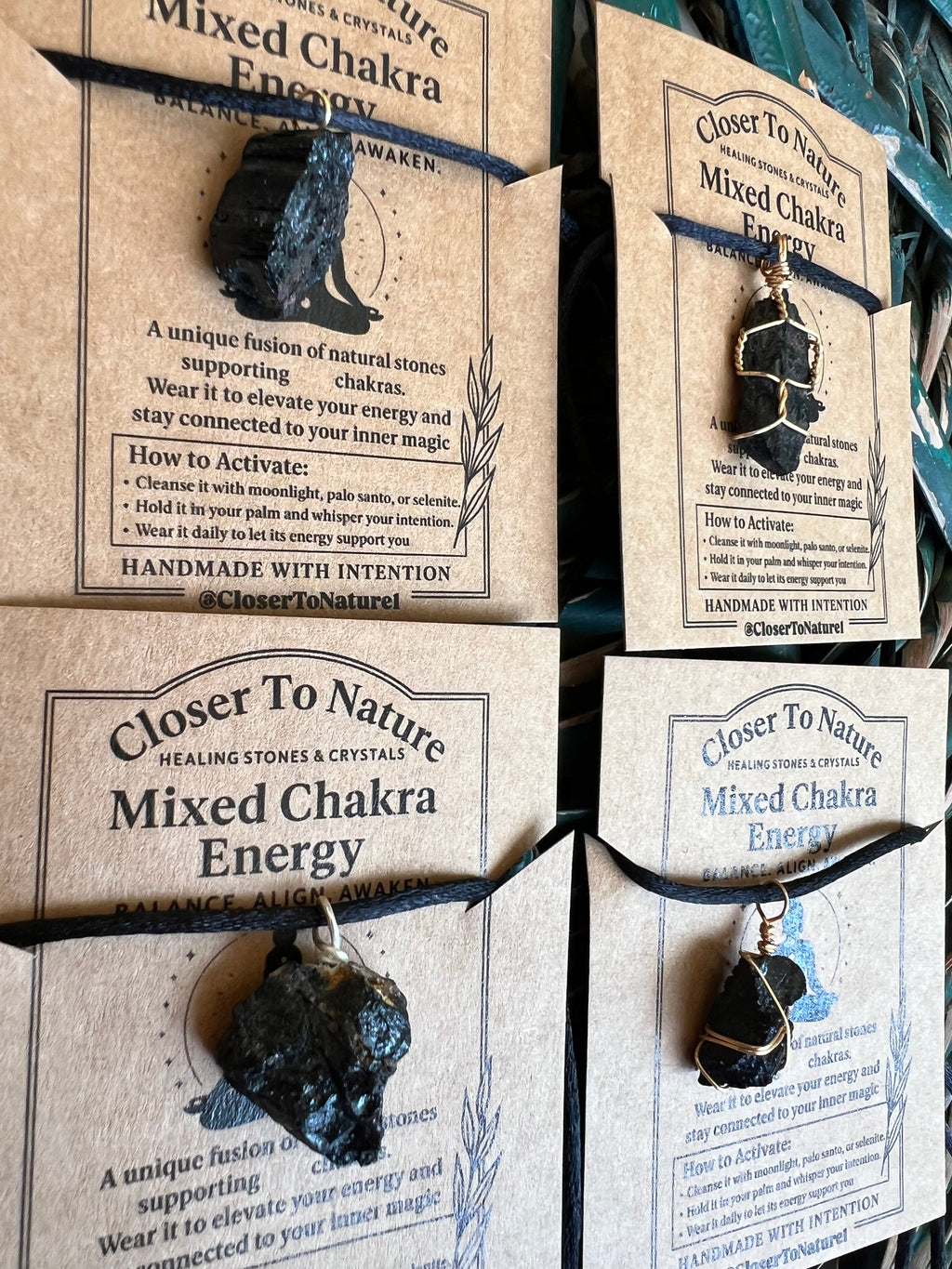 Natural Black Tourmaline Necklace – Raw or Wire Wrapped (Adjustable Cord)
