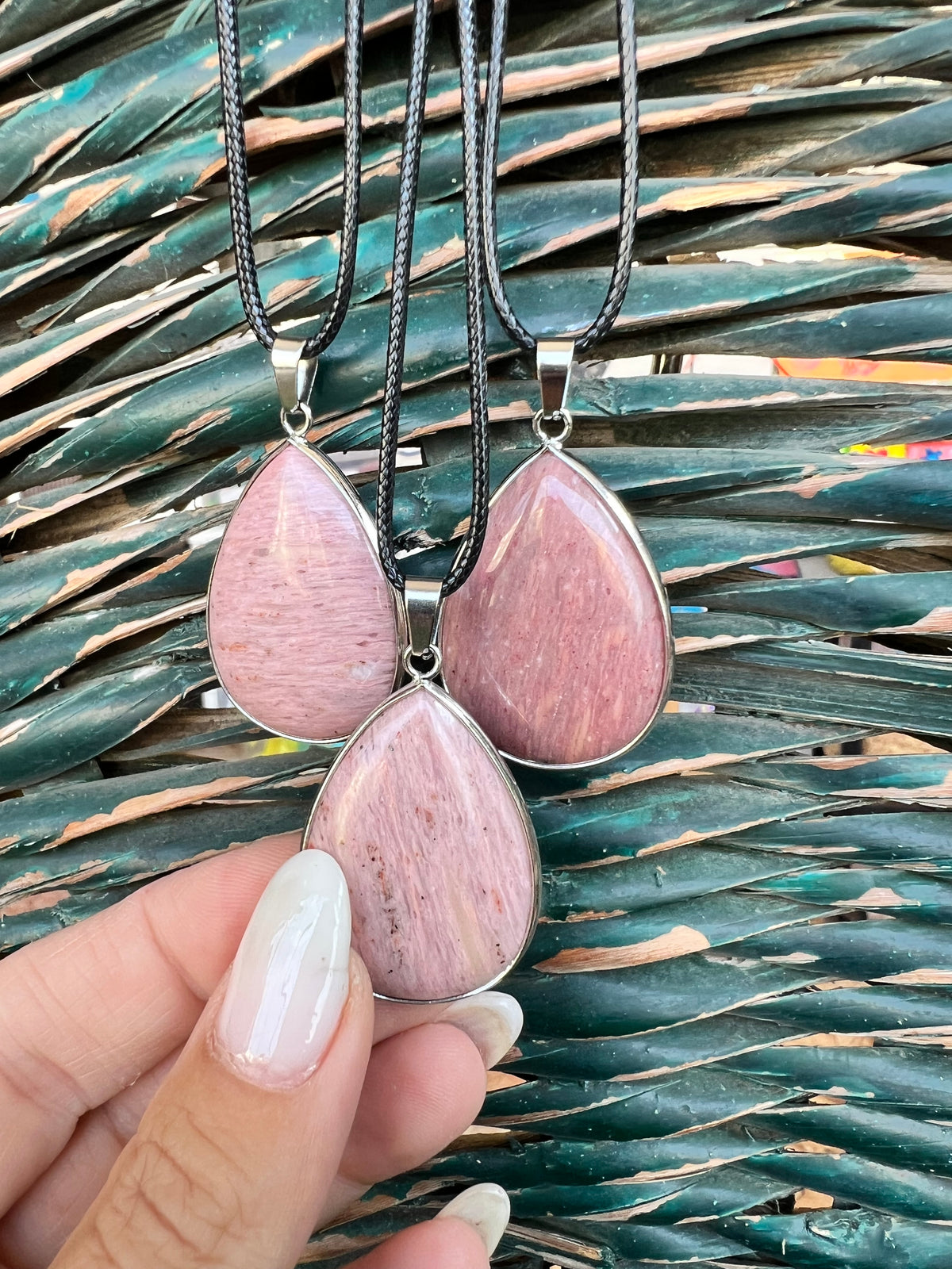 Rhodonite Teardrop Silver Plated Necklace – Compassion, Emotional Healing & Balance