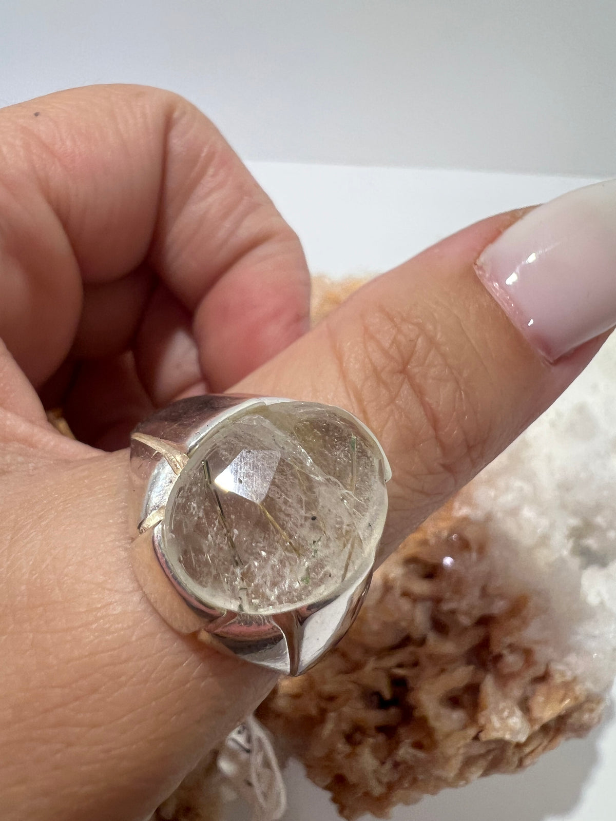 Genuine Natural Rutilated Quartz Ring in 925 Italian Sterling Silver