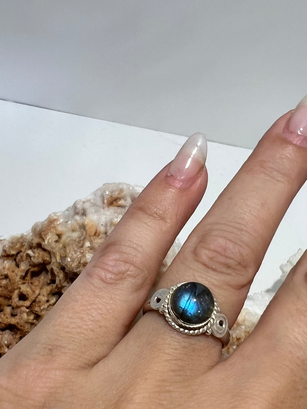 Genuine Labradorite Ring in 925 Italian Sterling Silver