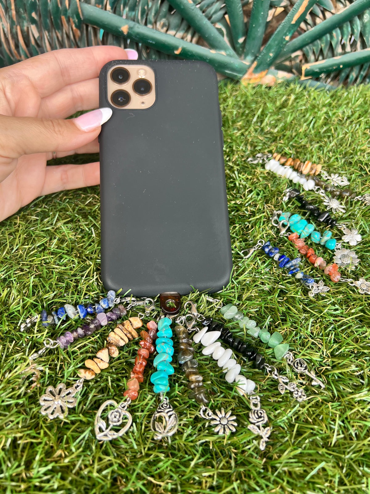 Natural Crystal Chip Phone Charm & Keychain – Genuine Gemstone Bag Charm