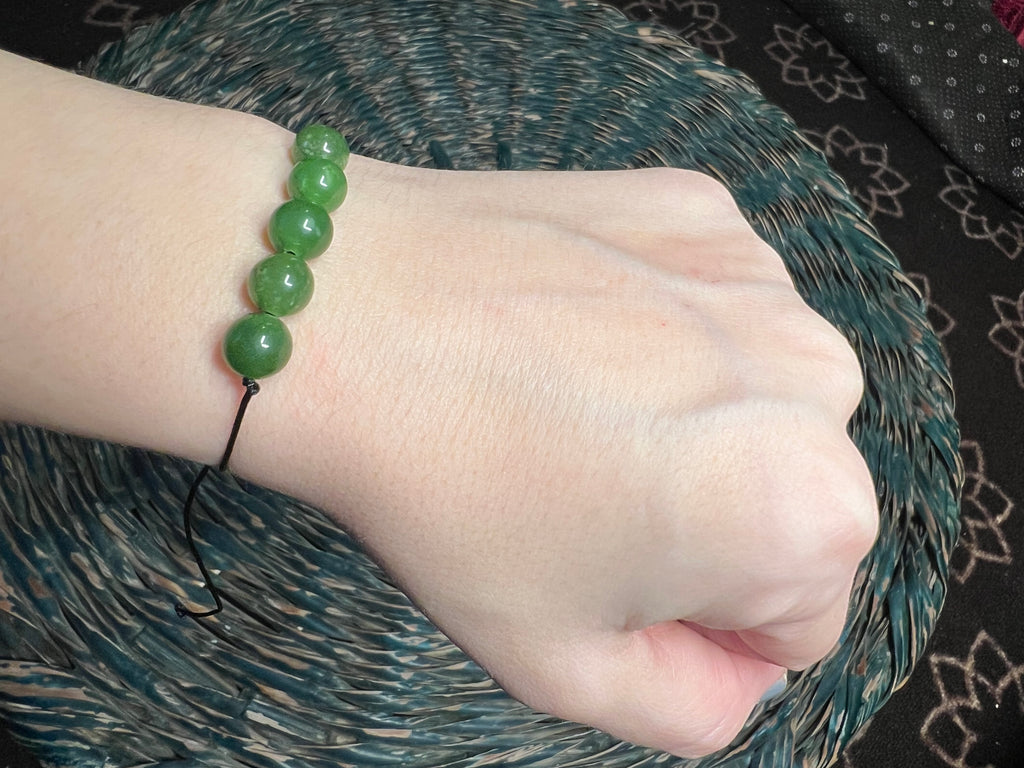 Natural Nephrite Jade Beaded Bracelet | Prosperity, Protection & Harmony Crystal Bracelet