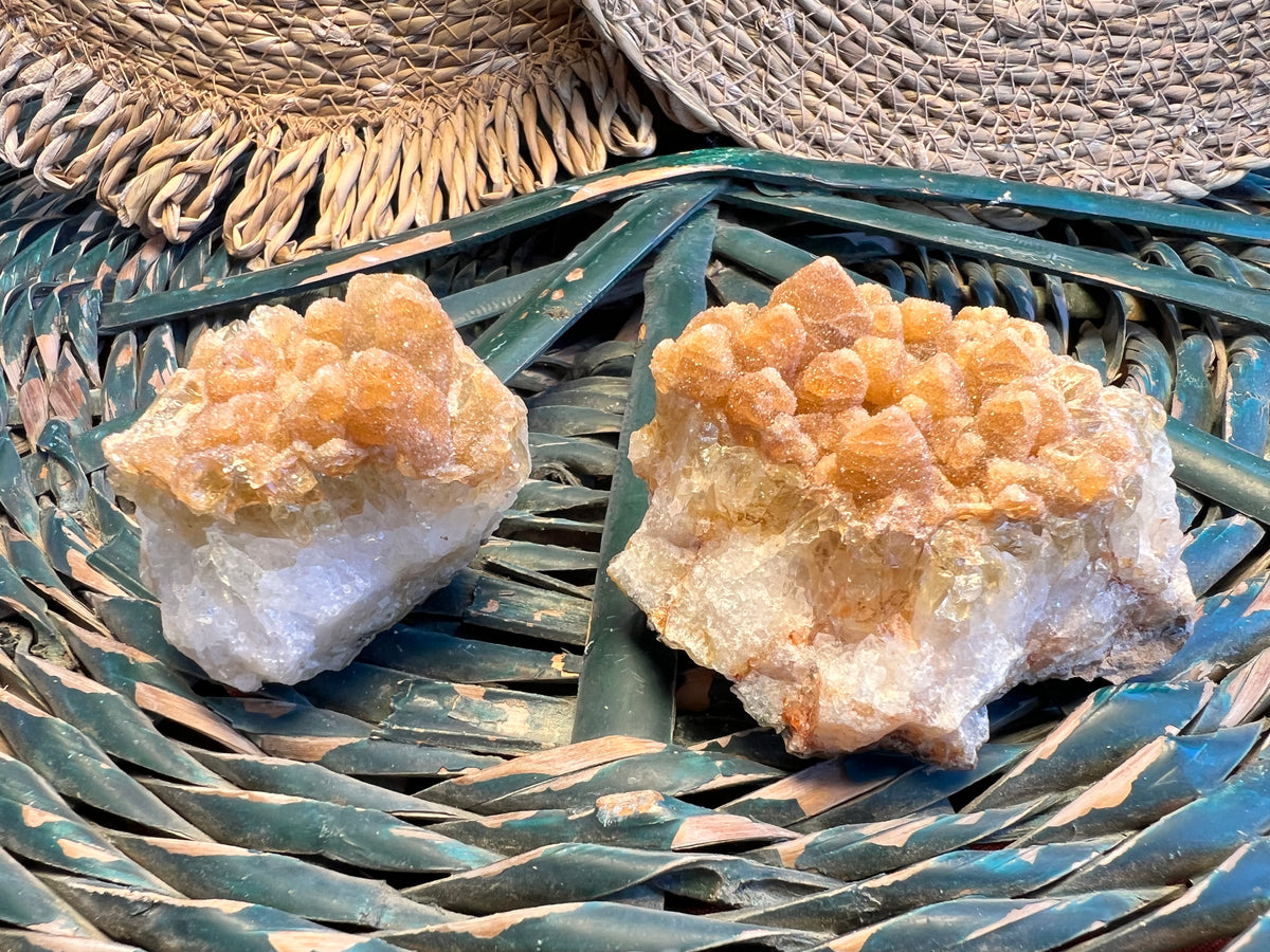 Natural Citrine with Honey Calcite Druzy Cluster