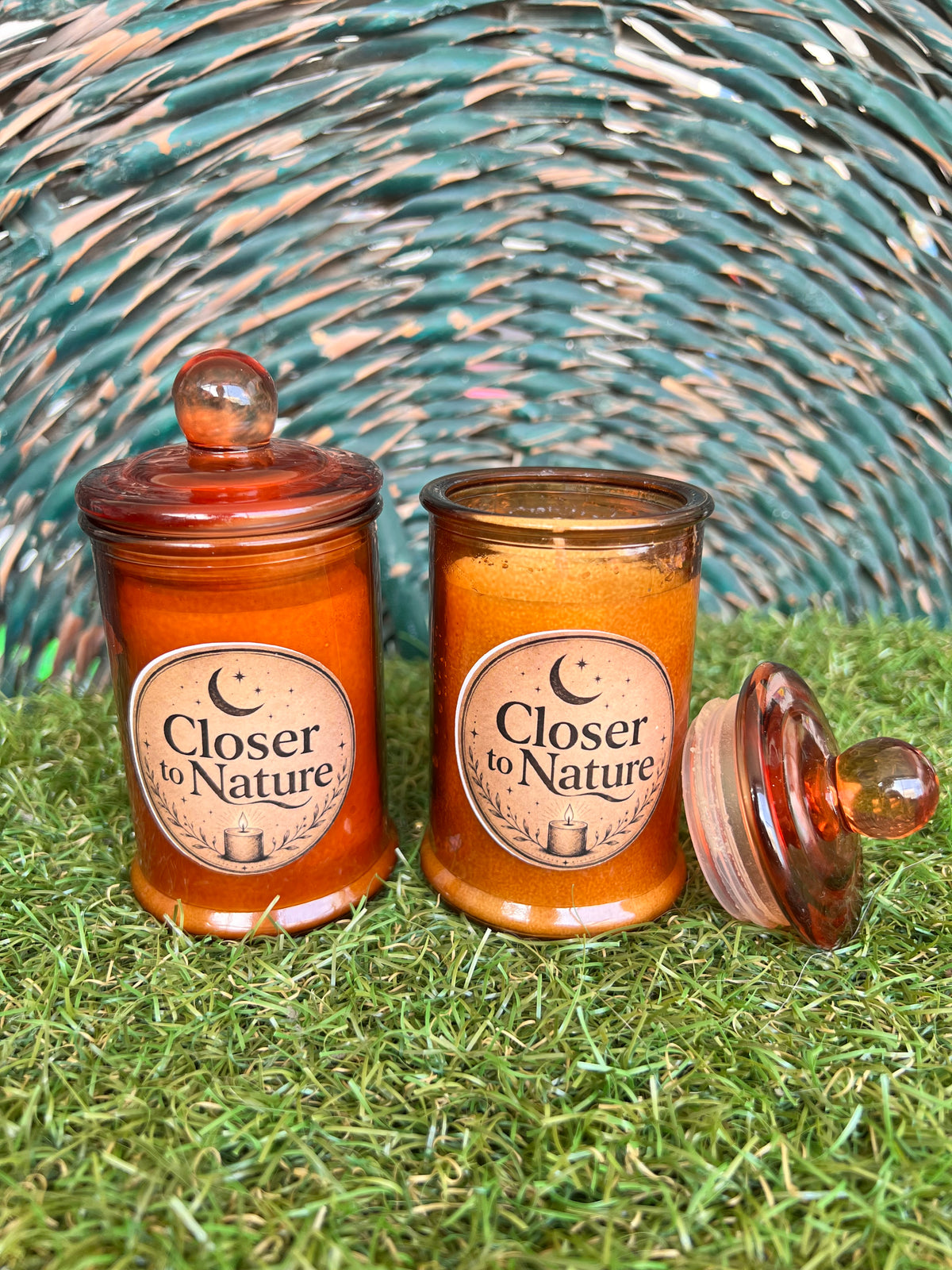 Handmade Scented Soy Candle in Amber Glass Jar with Lid | Aromatherapy Candle
