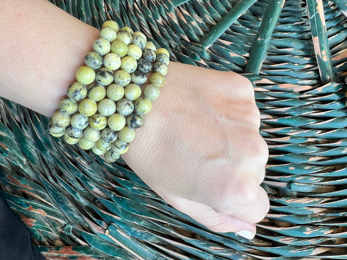 Natural Serpentine 8mm Beaded Bracelet | Protection, Renewal & Kundalini Energy Crystal Bracelet