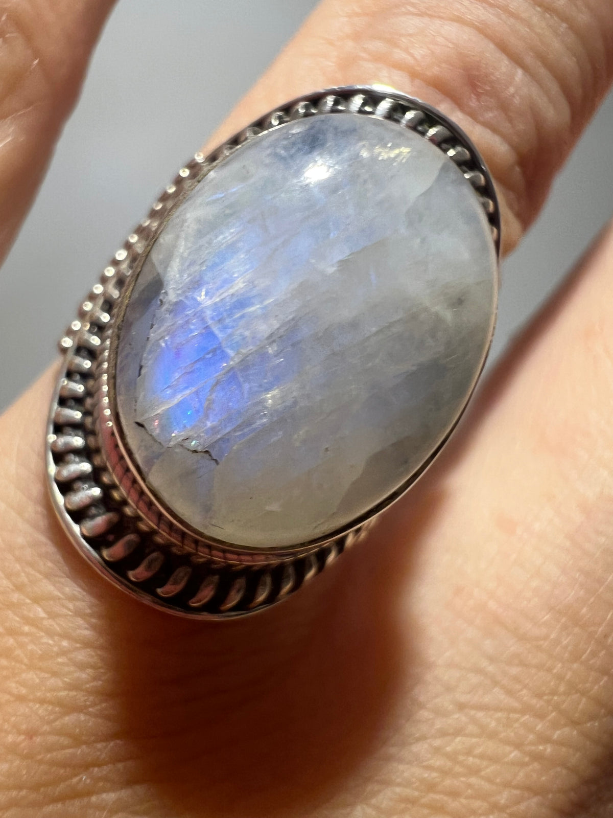 Natural Rainbow Moonstone Intuition Ring in 925 Italian Sterling Silver