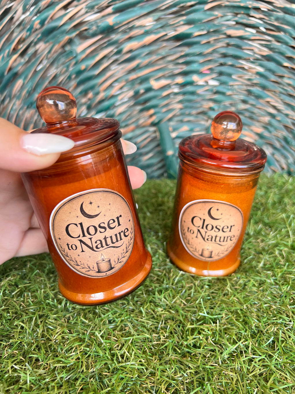 Handmade Scented Soy Candle in Amber Glass Jar with Lid | Aromatherapy Candle