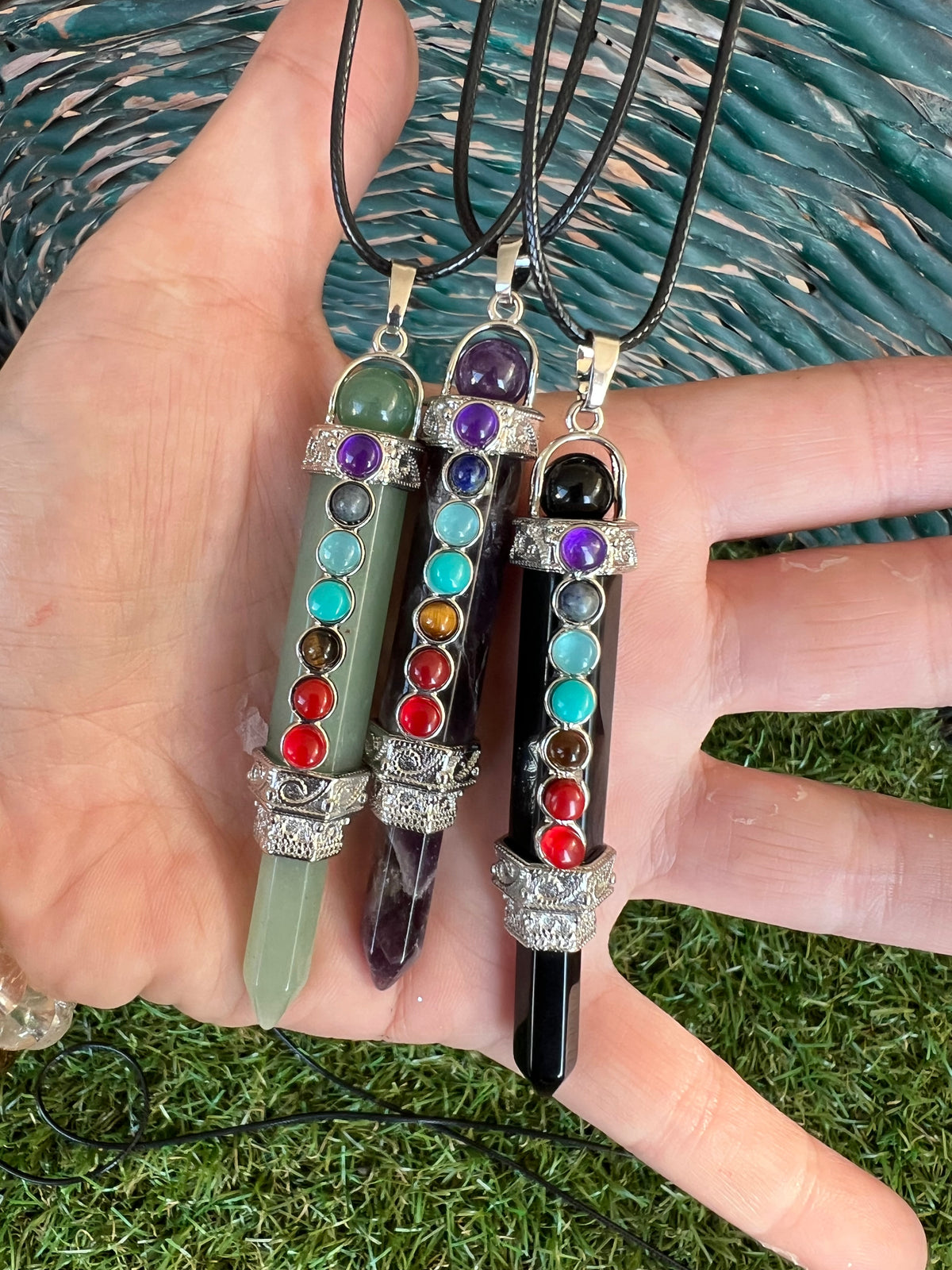 Natural 7 Chakra Gemstone Pendant Necklace – 8 cm