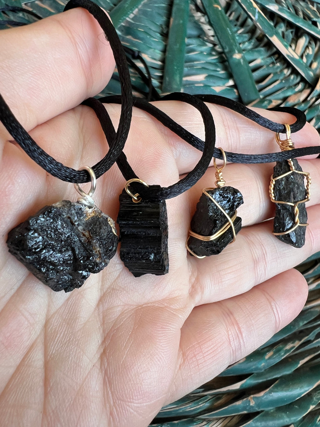 Natural Black Tourmaline Necklace – Raw or Wire Wrapped (Adjustable Cord)