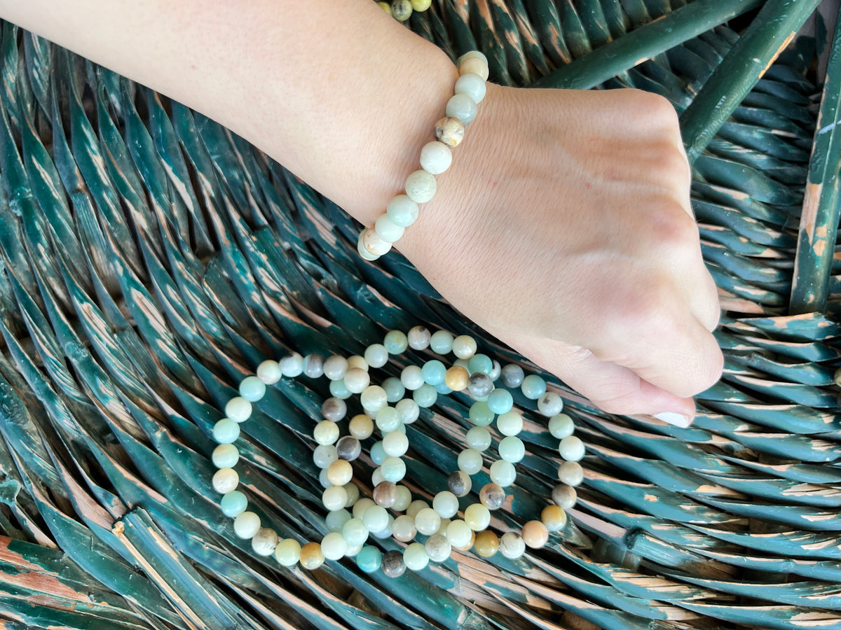 Natural Amazonite 8mm Beaded Bracelet | Communication, Calm & Good Luck Crystal Bracelet