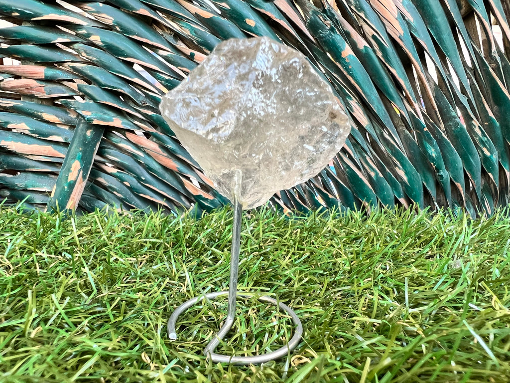 Natural Raw Smoky Quartz on Metal Stand | Crystal Display | Approx. 8 cm | Protection, Grounding & Cleansing