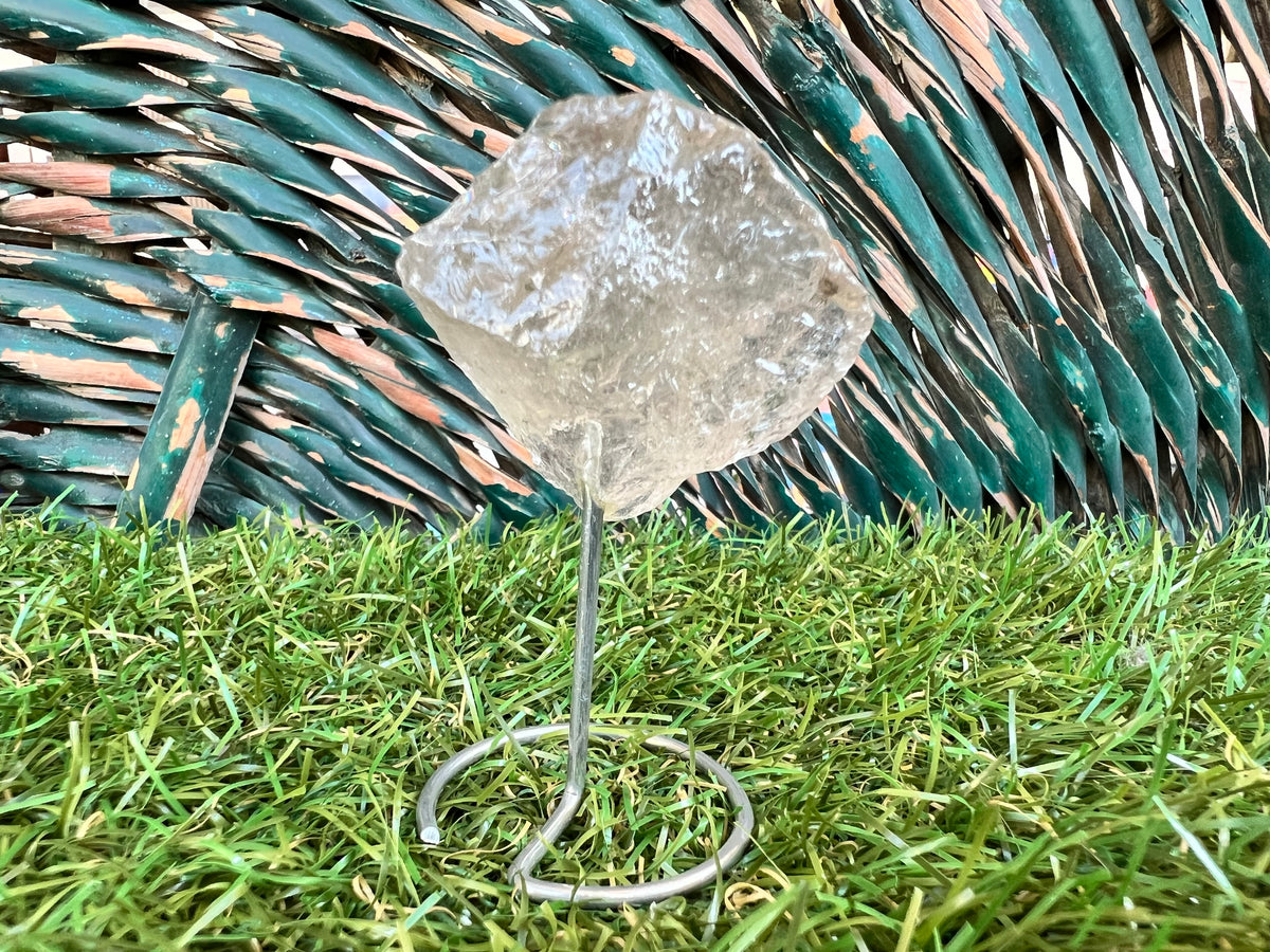 Natural Raw Smoky Quartz on Metal Stand | Crystal Display | Approx. 8 cm | Protection, Grounding & Cleansing