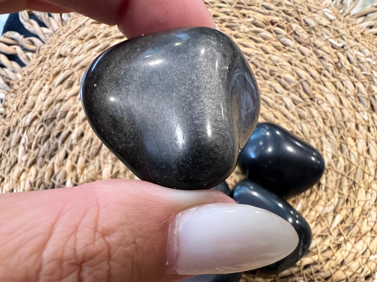 Natural Polished Black Obsidian | Palm Stone / Tumbled Stone | Protection, Grounding & Strength