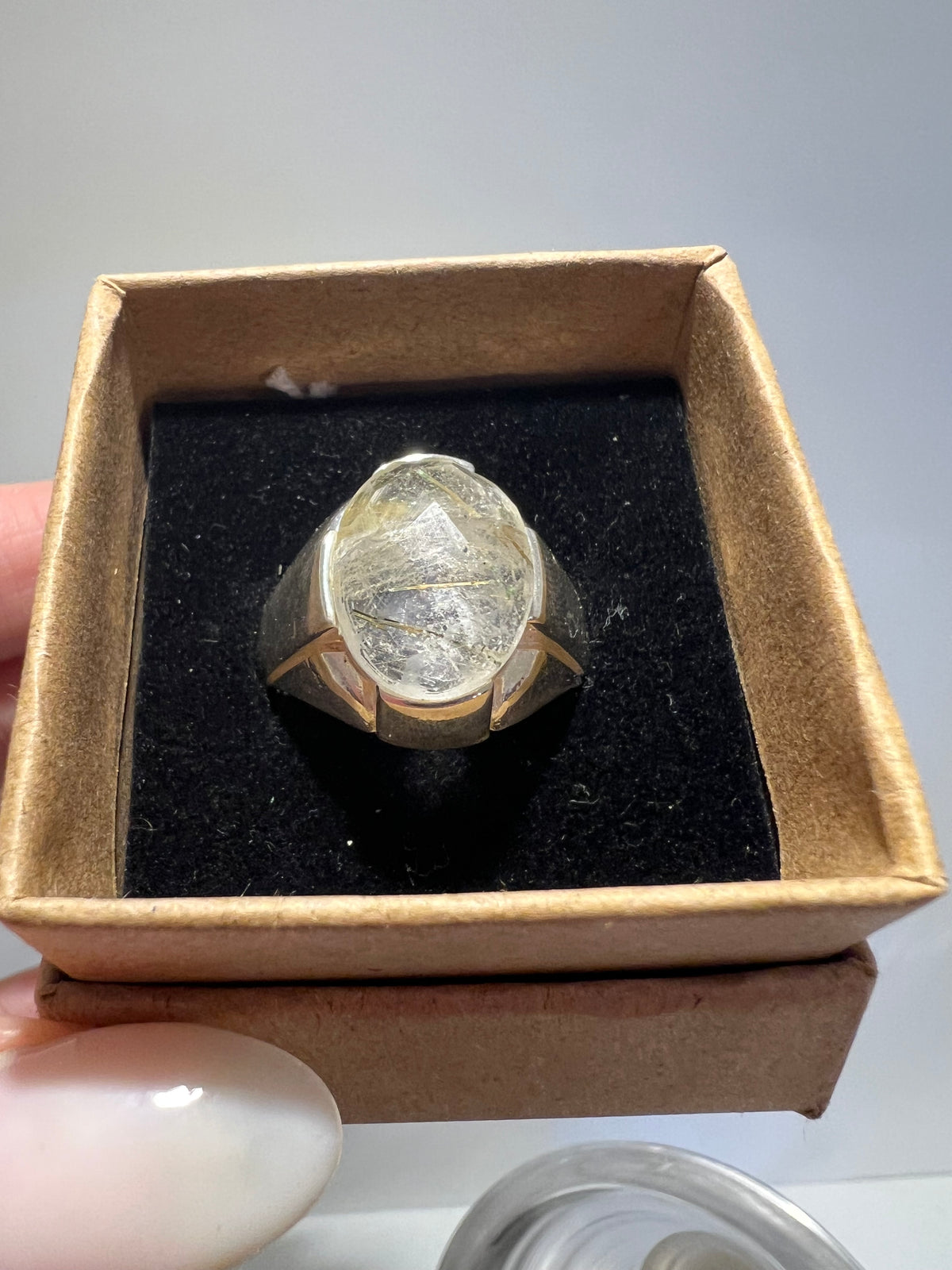 Genuine Natural Rutilated Quartz Ring in 925 Italian Sterling Silver
