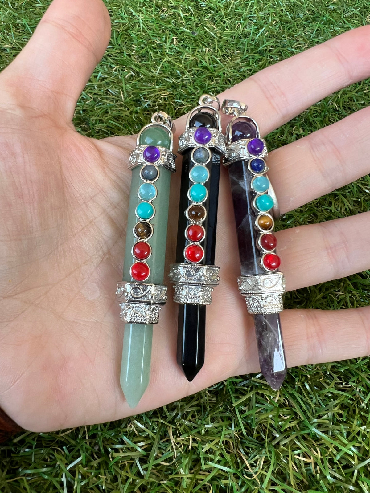 Natural 7 Chakra Gemstone Pendant Necklace – 8 cm