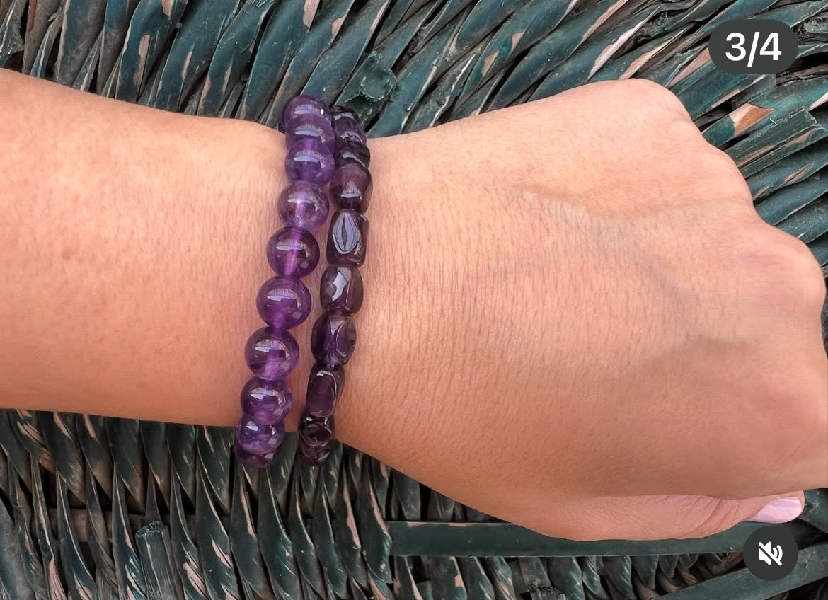 Natural Amethyst Peace, Protection & Intuition Bracelet – Genuine Elastic Bracelet