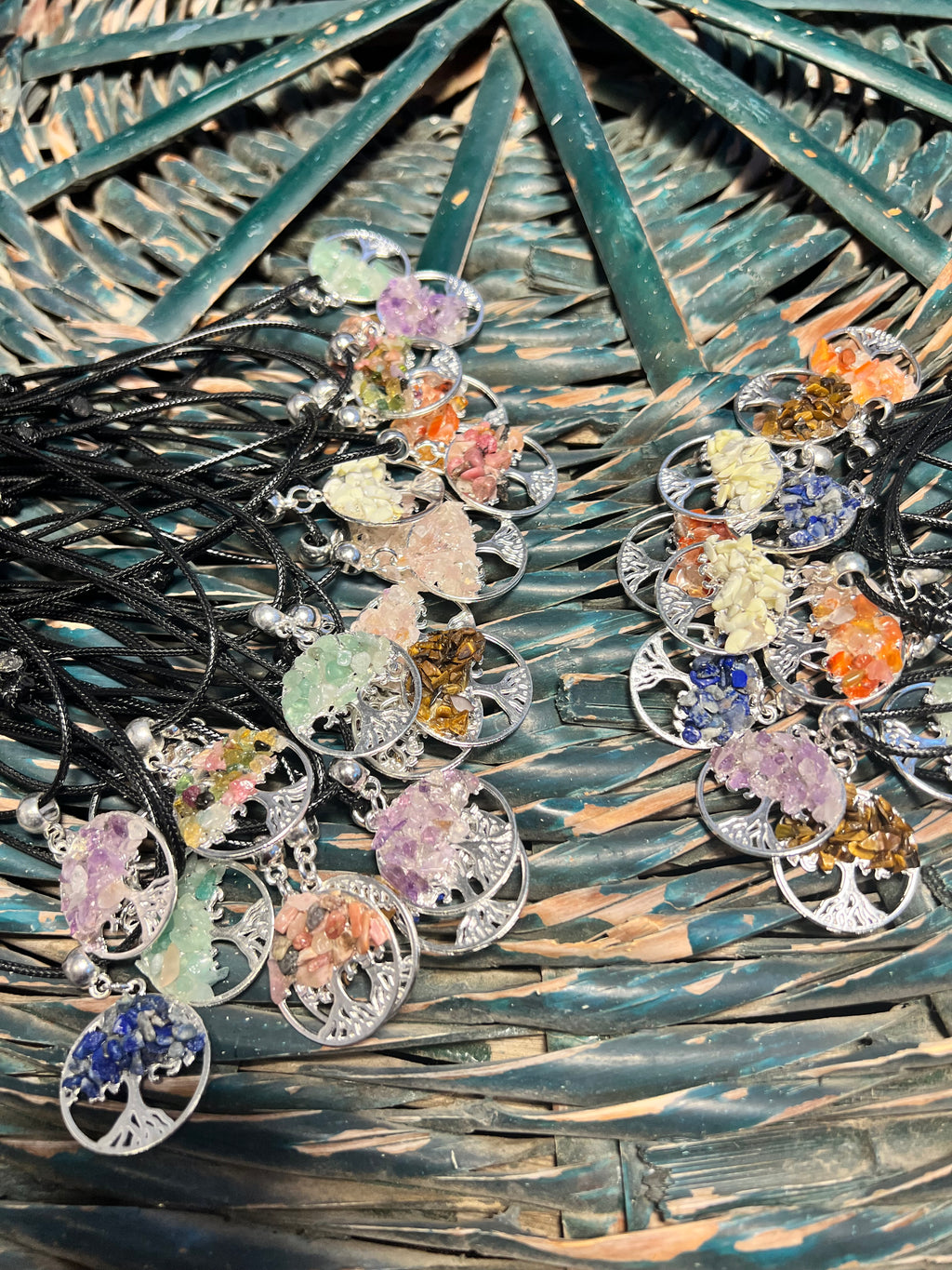 Natural Tree of Life Crystal Necklace – Choose Your Stone (Adjustable Cord)