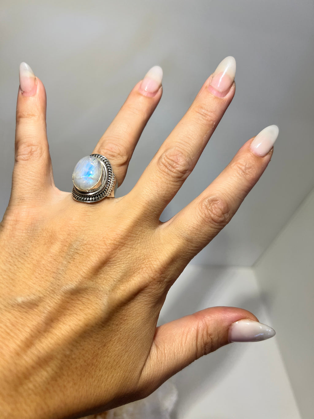 Natural Rainbow Moonstone Intuition Ring in 925 Italian Sterling Silver