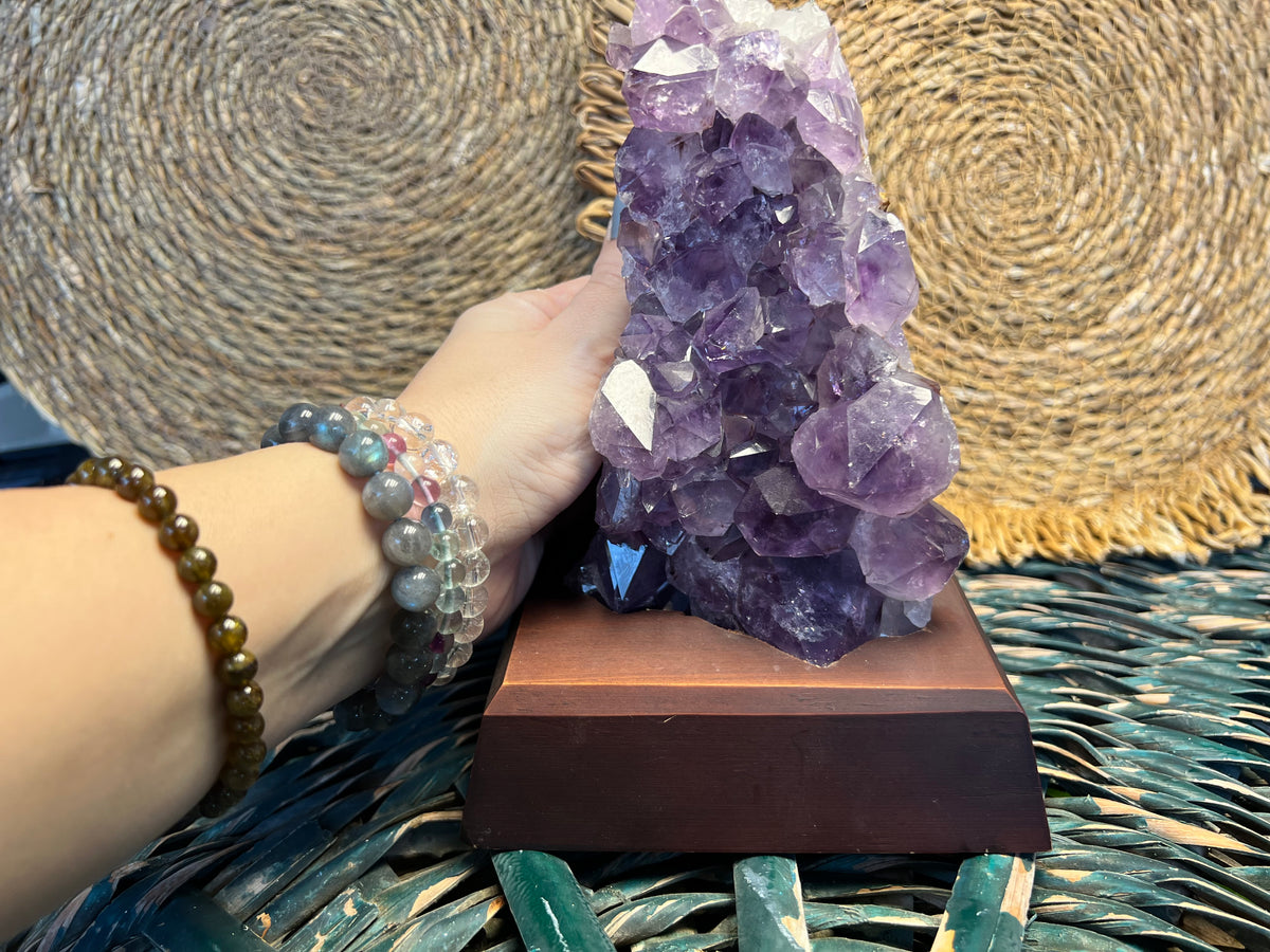 Natural Amethyst Cut Base Clusters with Optional Wooden Base 1.5+ Kg