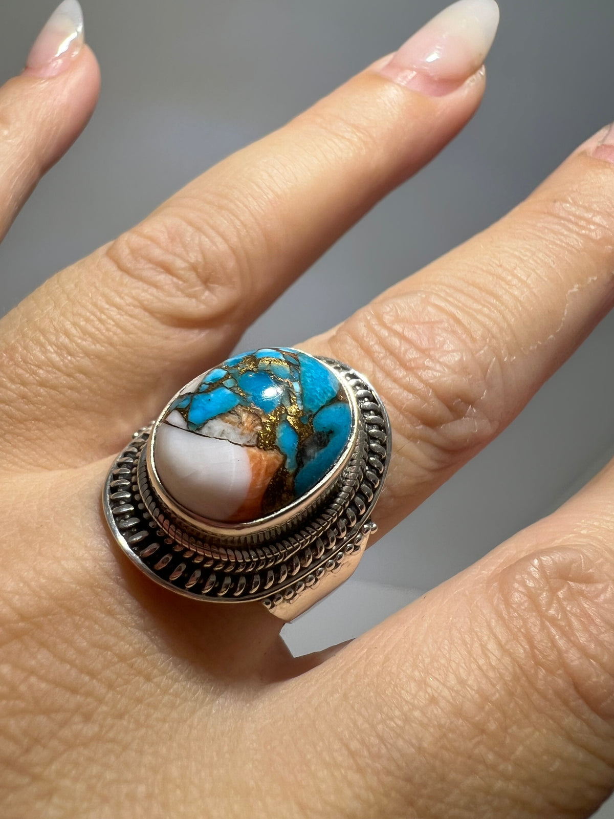 Nishapur Turquoise Protection Ring in 925 Italian Sterling Silver