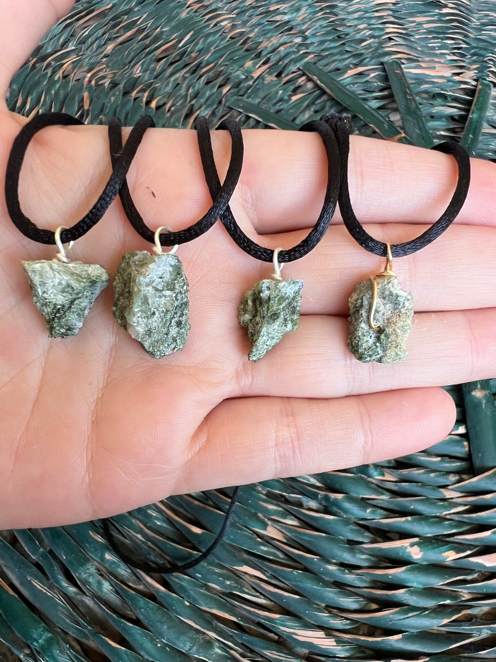Natural Raw Green Diopside Necklace – Adjustable Crystal Cord