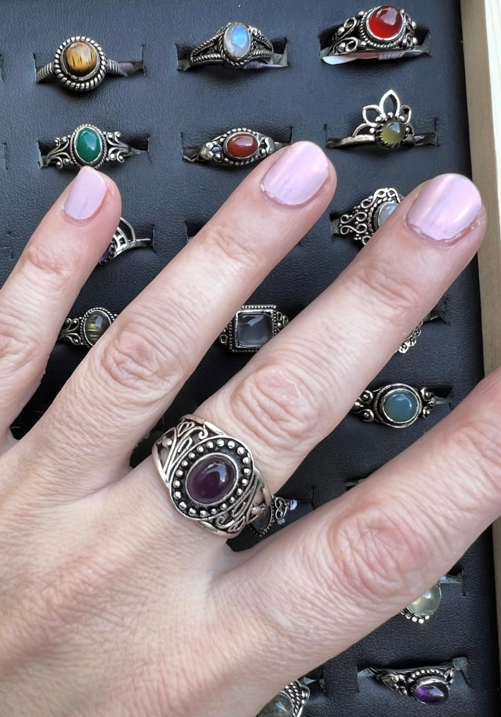 Natural Silver-Plated Crystal Rings Collection “Delicate A”