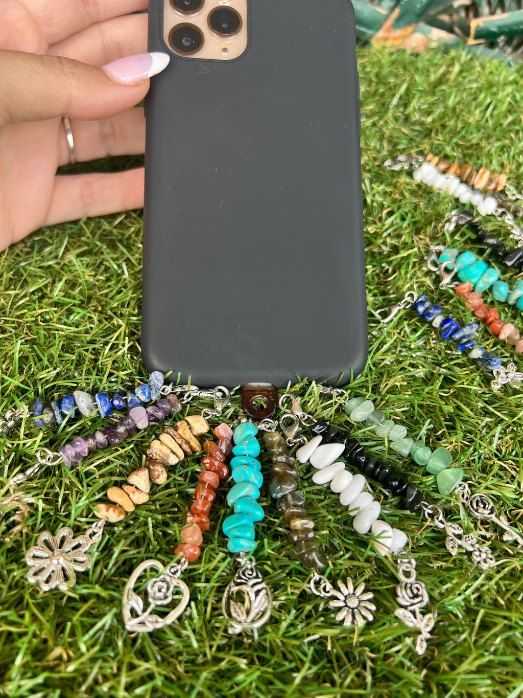 Natural Crystal Chip Phone Charm & Keychain – Genuine Gemstone Bag Charm