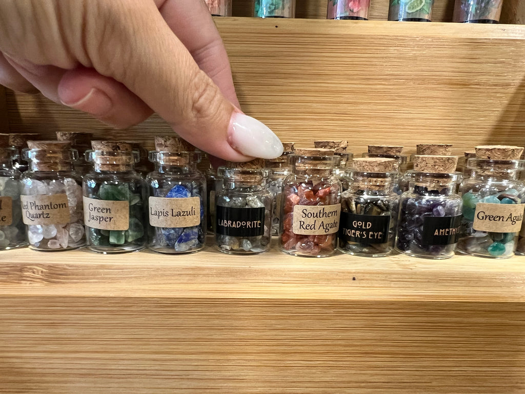 Natural Crystal Chip Bottle | Genuine Gemstone Chips in Glass Bottle | Mini Crystal Collection